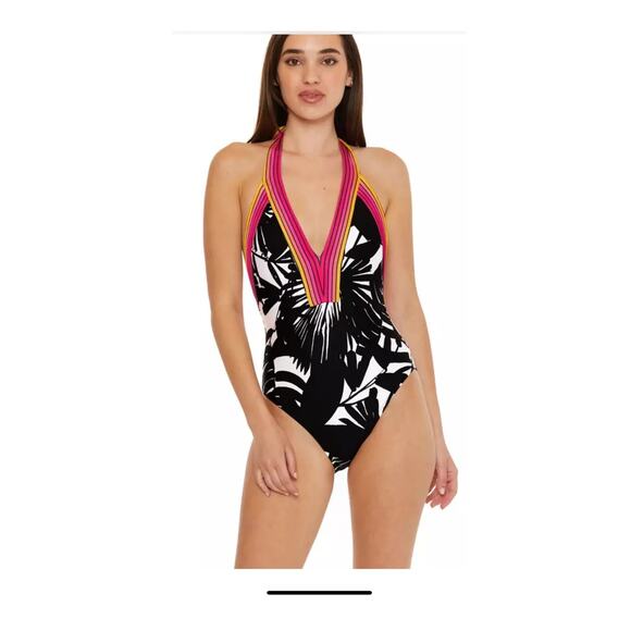 Trina Turk Lennox Plunge Halter One Piece Swimsuit 10 NWT $172 - Picture 1 of 7